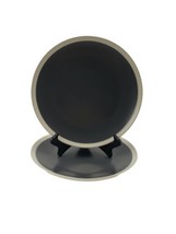 Stone + Lain Dark Charcoal Gray Beige Trim Dinner Plates Set of 2  - £15.75 GBP
