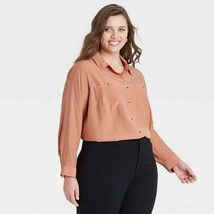 NWT Ava &amp; Viv Women&#39;s Collared Long Sleeve Pockets Dress Shirt, Coral - $14.99