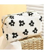 Lightweight Floral Corduroy Cosmetic Make Up Bag Pouch Black and White - $15.84