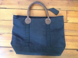 Vintage Lilian Vernon Large Black Canvas Leather Handle Shopper Beach To... - $36.99