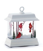Cardinals Water Lantern Small LED with Glitter 4.5" High Resin Glass Lights Up