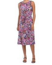 New Anne Klein Black Pink Floral Midi Belted Fit And Flare Dress Size 16 $119 - £51.79 GBP