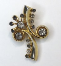 Vtg Mid Century Modern Gold Tone &amp; Rhinestone Swirl Pendant Brooch Pin C... - £15.80 GBP