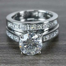3.30Ct White Round Diamond Simulated Engagement Bridal Ring Set 14k white Gold - £235.26 GBP