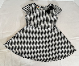 Healthtex Houndstooth Knit Dress Girls Size 3T Short Sleeve Black White Bow - £7.50 GBP