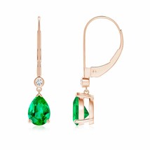 Emerald Pear-Shaped Drop Earrings with Diamond in 14K Gold (Grade-AAA, 7x5MM) - £2,172.90 GBP