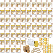 60 Pack Mini Honey Jars/Pot Metal Lids,1.5 Oz Glass ,Wooden Dippers,Bee ... - $41.75
