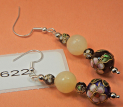 Jade  Gemstone-Energy Jewelry-Earring-Cloisonne Beads #622 - £6.45 GBP