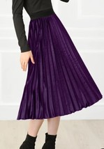 Women&#39;s Allegra K Purple High Elastic Waist Velvet Pleated Midi Skirt Sz Medium - £20.96 GBP