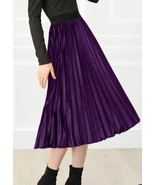 Women&#39;s Allegra K Purple High Elastic Waist Velvet Pleated Midi Skirt Sz... - £21.17 GBP