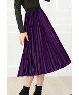 Women&#39;s Allegra K Purple High Elastic Waist Velvet Pleated Midi Skirt Sz... - $36.54 CAD