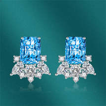 Blue Crystal &amp; Cubic Zirconia Radiant Stud Earrings - £11.98 GBP