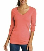 Eddie Bauer Women&#39;s Favorite Pink Long-Sleeve V-Neck T-Shirt Size M - £12.39 GBP