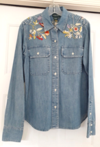 Vtg Lauren Jeans Co Floral Embroidered Denim Jean Shirt Western Women&#39;s ... - £125.11 GBP