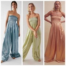 New Free People Julie Metallic Jumpsuit $200 X-SMALL Green Wide-Leg - £82.47 GBP