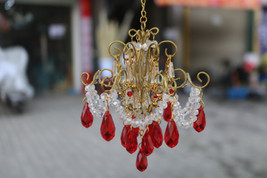 Luxury classic Mini Chandelier Red and Clear Crystal Beads Wind Chimes H... - £35.39 GBP
