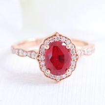 Natural Garnet Wedding Ring Set, 14K Rose Gold Plated Designer Jewelry For Her - $59.40