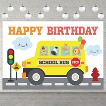 Yellow School Bus Happy Birthday Banner Backdrop Background Photo Booth Props Ba - £14.19 GBP