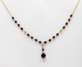 18k solid yellow gold / RED GARNET  beads Singapore twist necklace #b4  #54 - £338.88 GBP