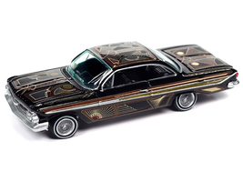1961 Chevrolet Impala Lowrider Black with Graphics and Diecast Figure Li... - $32.29