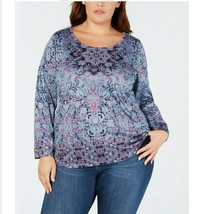 Style &amp; Co Womens Plus 0X Blue Purple Embellished Long Sleeve Knit Top NWT - £13.69 GBP