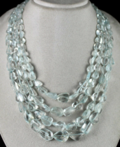 Natural Blue Topaz Beads Tumble 4 Line 1215 Carats Gemstone Beaded Fine Necklace - £528.22 GBP