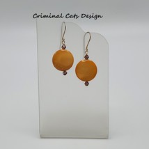 Mother of Pearl orange gold disc dangle earrings
