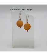 Mother of Pearl orange gold disc dangle earrings - £11.99 GBP