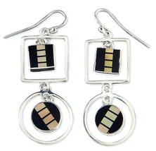 Sandy Baker Sterling Silver Dangle Earrings Black Onyx/Mother of Pearl Lenox New - £43.72 GBP