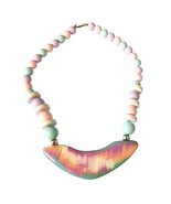 Vintage 80&#39;s Colorful Pastel Watercolor Boomerang Beaded Bib Necklace - £15.52 GBP