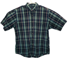 Lands&#39; End Button Down Collar Shirt Mens Large Short Sleeve Plaid Green ... - £14.41 GBP