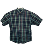 Lands&#39; End Button Down Collar Shirt Mens Large Short Sleeve Plaid Green ... - £14.33 GBP