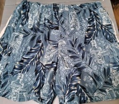 Caribbean Joe Palm Tree Beer Cans Swim Trunks Mens Large with Lining Drawstring - £13.33 GBP