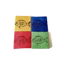1PC Hand Painted Fish Tile, Square Mosaic Tiles, Handmade Ceramic Wall T... - $23.47