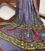 Gray Pure cotton Indian Gujarati Block Printed Embroidered Handmade Dupatta D112 - £10.21 GBP