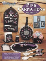 Plastic Canvas Pink Carnations Kitchen Set Clock Place Mat Organizer Patterns - £9.42 GBP