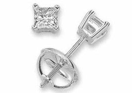 14k White Gold Princess Cut Diamond Stud Earrings .50 Carats - £697.24 GBP