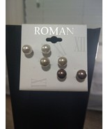 Roman 3 Pair Of Pearl Earrings. Off white, Beige, &amp; Copper Color Pieced ... - $50.39