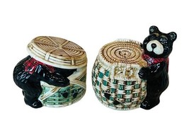 Salt Pepper Shakers vtg antique figurines anthropomorphic Black Bear bas... - £23.69 GBP