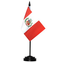 Anley Peru Deluxe Desk Flag Set - 6 x 4 Inch Miniature Peruvian PE Flag - £6.16 GBP