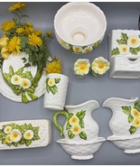 Vtg Lefton Daisy Ceramic Lot Wall Pockets Salt Pepper Matches Bowl 9 Pc - $77.54