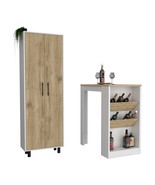 Reston 2 Piece Kitchen Set, Kitchen Island + Pantry Cabinet, White / Lig... - $786.41 CAD