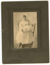 Antique Circa 1900s Cabinet Card Adorable Little Girl Winter Dress &amp; Hand Muff - £12.42 GBP