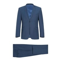 Men's Renoir Wool Blend Slim Fit 2pc Suit Sharkskin Texture 557-1 Blue image 2