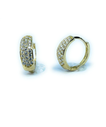 ADIRFINE 14K Solid Gold 3 Row Cubic Zirconia Huggie Hoop Earrings - £235.92 GBP