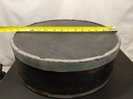 Vintage Round Wooden Cheese Wheel Box Metal Trim 14 1/2&quot; diameter - £18.00 GBP