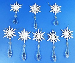 Glittered Snowflake Ornaments W/Crystal Like Dangles Ornaments 7&quot; Long S... - $14.01