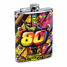 80&#39;s Images D12 Flask 8oz Stainless Steel Hip Drinking Whiskey Colorful Images - £11.80 GBP