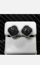 1.50Ct Simulated Black Diamond Cluster Halo Stud Earrings 14k White Gold... - $98.98