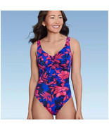 Aqua Green® UPF 50 Cinch-Front One Piece Swimsuit - Multi Floral Print S... - $5.94